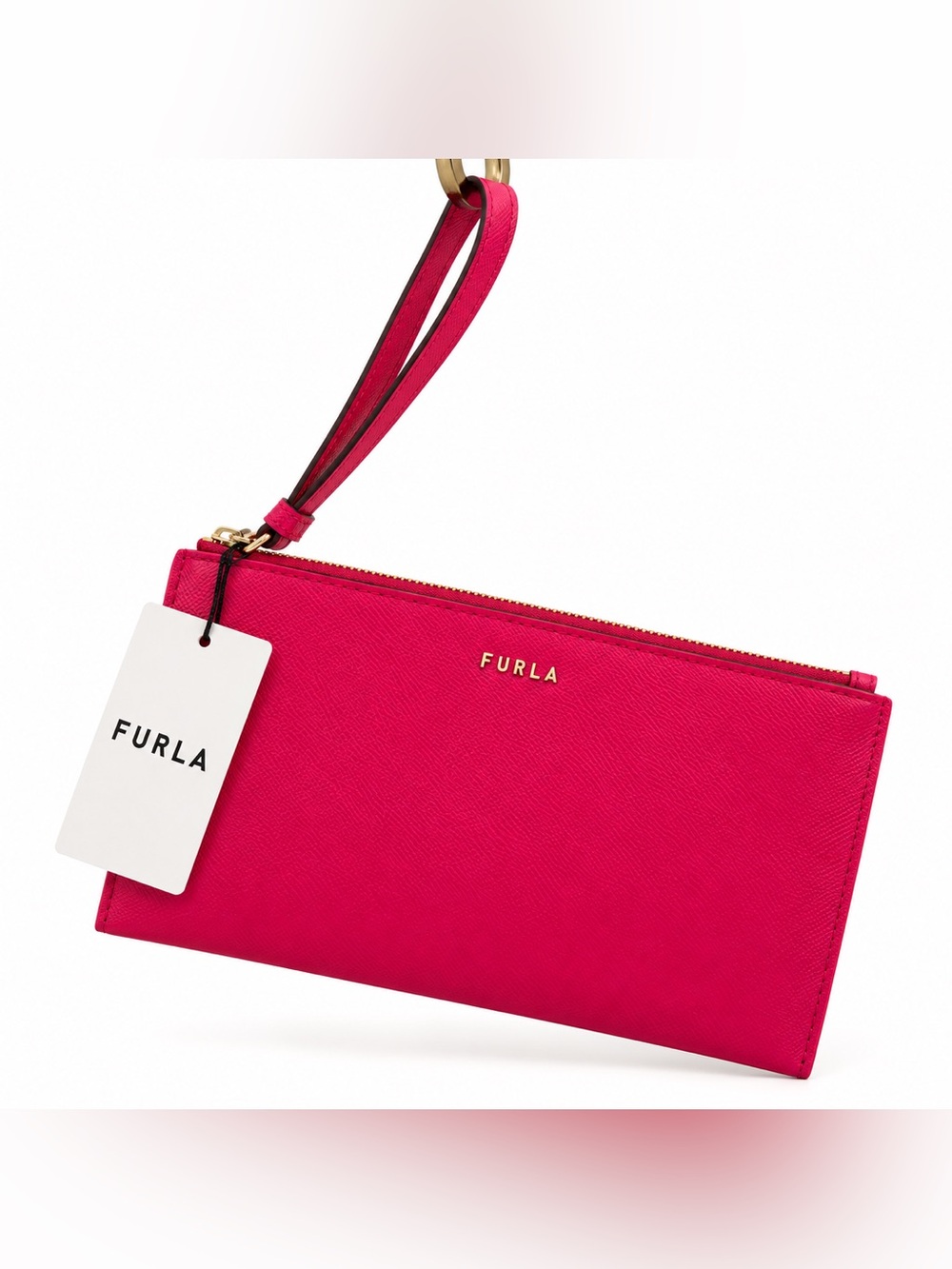 Furla Hot Pink Wristlet Pouch with Gold Hardware
